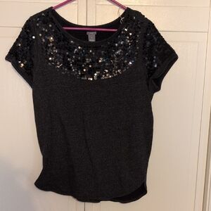 Aerie Black Sequin Short Sleeve Top